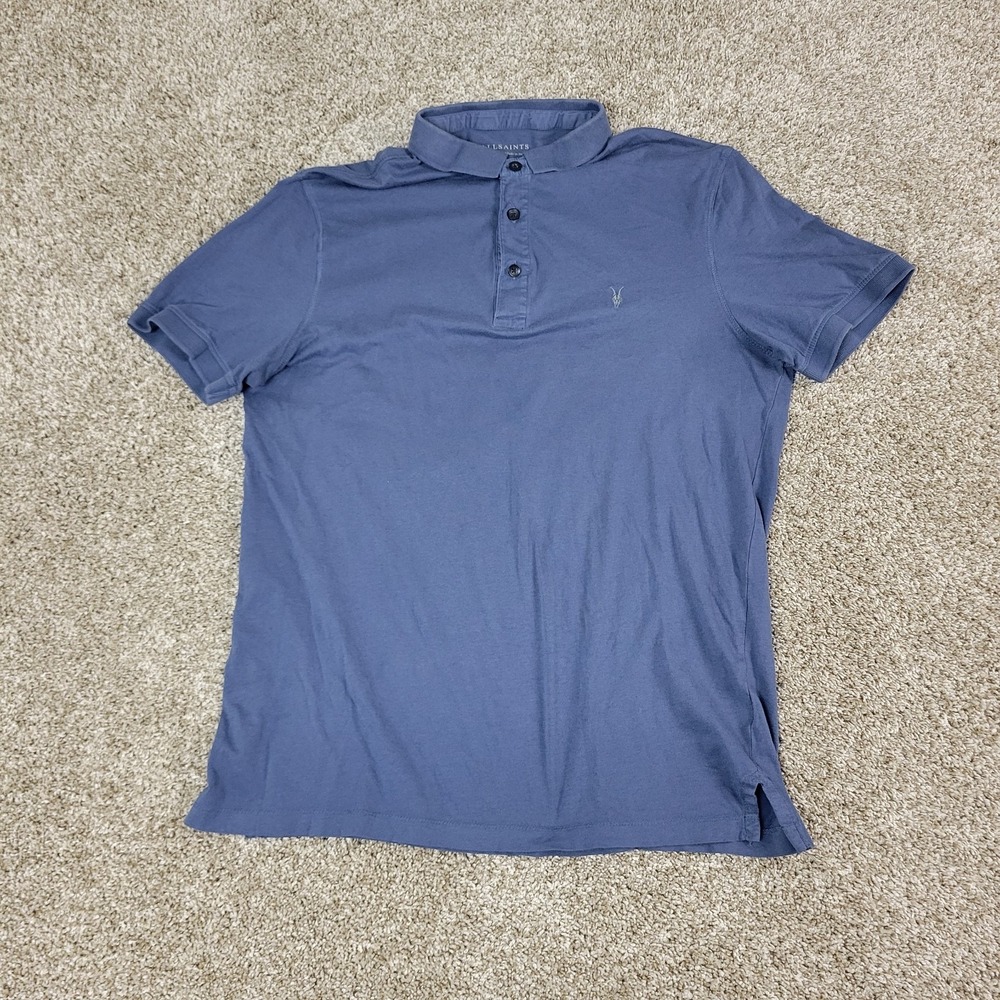 Allsaints Mens Medium Solid Gray Stretch Knit Polo Short Sleeve - Picture 2 of 5
